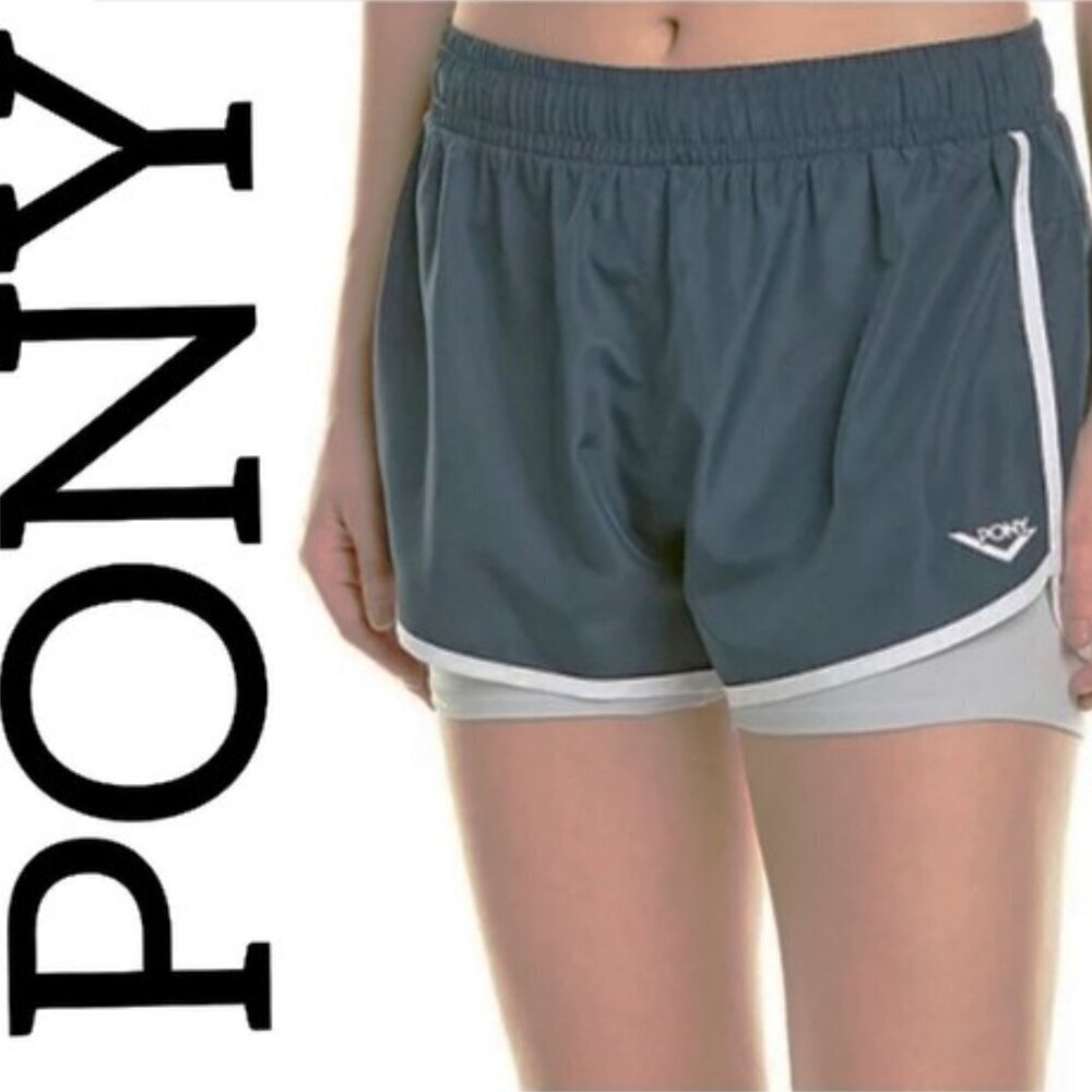 PONY 2 IN 1 ACTIVEWEAR SHORTS ATHLETIC RUNNING GYM LIGHT GRAY